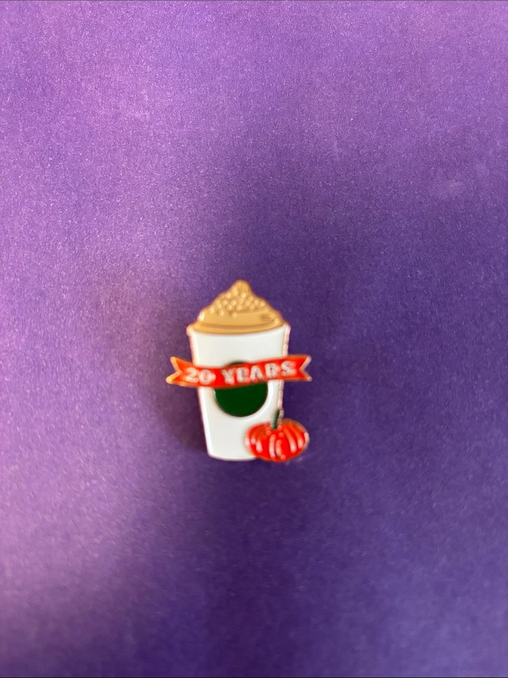 Starbucks Pumpkin Spice 20 Years Enamel Pin - White, Orange, Green, Gold